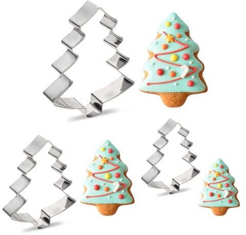 JIYIN 3 Stück Weihnachtsbaum Ausstechformen, Edelstahl Weihnachten Ausstechformen Ausstecher Weihnachtsplätzchen Ausstecher für Backen Gebäck Keks Fondant