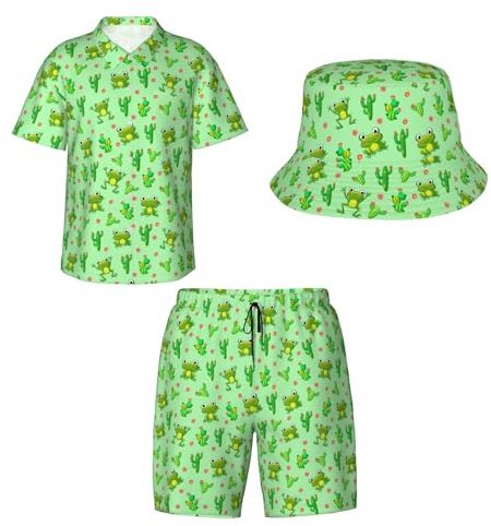 Herren-Hawaii-Hemd, Knopfhemd, 2-teiliges Set, Hemd, Shorts, Sets mit Eimerhüten