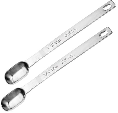 Bewudy 2PCS 1/2 Teaspoon, Stainless Steel Single Measuring Spoon, 2.5 ml Teaspoon Rectangular Individual Measuring Spoons (1/2Tsp | 2.5 ML | 2.5 cc | 1/2 Tablespoon)