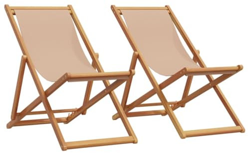 HCZKIUJY Tragbarer, klappbarer Strandstuhl, 2er-Set, Taupe-Stoff mit Massivholzrahmen, Leichter, klappbarer Campingstuhl für Gartenpicknicks im Freien und Strandausflüge