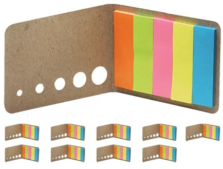 10 Haftnotizen-Sets mit Recyclingkarton-Hülle – 5 bunte Haftstreifen für Organisation und Planung, nachhaltig und kompakt für unterwegs