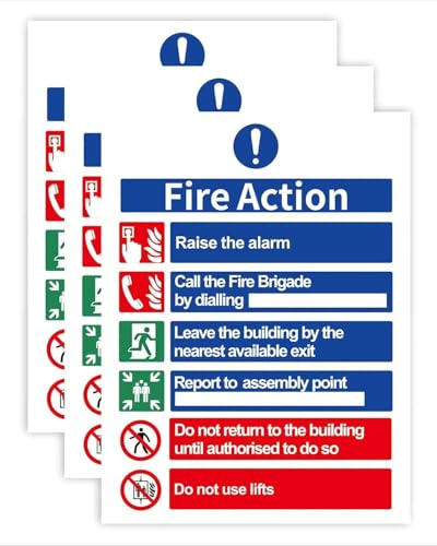 Fire Action Notice Sign - Self Adhesive Vinyl Essential Fire Safety Signs - Pack of 3, 150 x 200 Fire Action Sign - Effective and Durable for Emergency Communication