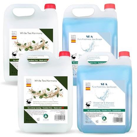 Vitacab – Set 4 x 5 L: 2 x Gel Doccia & Shampoo SPA Pure Freshness + 2 x White Tea Harmony • Formula 2 in 1 Corpo e Capelli • Ricariche Professionali per Dispenser • Freschezza Quotidiana