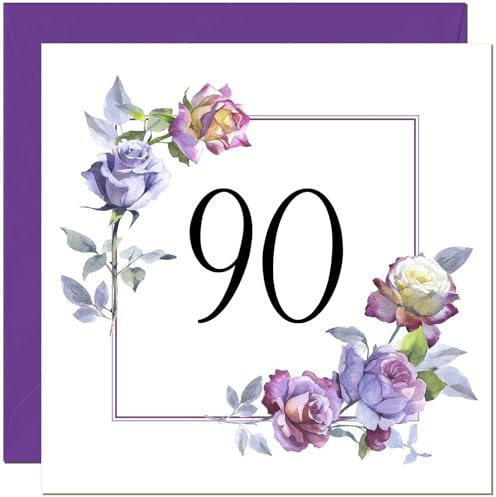 Geburtstagskarte zum 90. Geburtstag mit Blumenmotiv – Lila Schöne Blumen Elegante Geburtstagskarte für 90 Jahre alt 90
