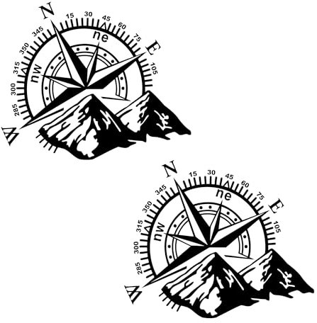 Lot de 2 autocollants boussole rose des vents pour voiture, valises moto, tout-terrain, camping-car, camion, autocollants en PVC résistant (noir, 37 x 27 cm)