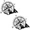 Lot de 2 autocollants boussole rose des vents pour voiture, valises moto, tout-terrain, camping-car, camion, autocollants en PVC résistant (noir, 37 x 27 cm)