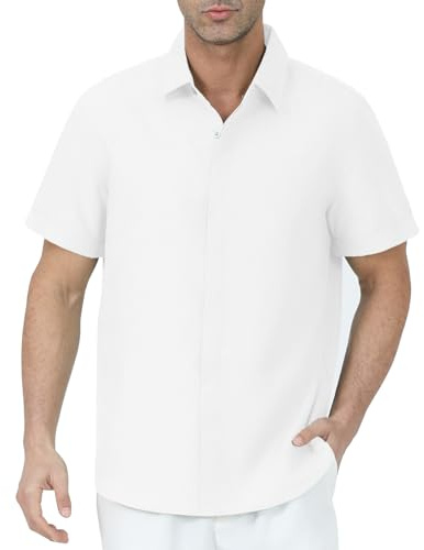 Gavliuu Chemises en Lin pour Homme avec Boutons cachés, Chemise d'été décontractée à Manches Courtes pour Homme
