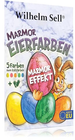 Wilhelm Sell® 5X Flüssige Marmoreffekt-Eierfarben - Perfekte Marmorierung für weiße und braune Eier - Mit Spezialhandschuhe für einfaches Kaltfärben (Bunt - Marmoreffekt)