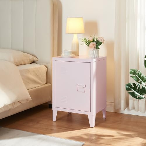 [en.casa] Nachttisch Inari Nachtschrank Rosa Nachtkästchen mit Einer Schranktür Sofatisch Türgriff rechts Metall Nachtkommode 57 x 40 x 30 cm Büroschrank