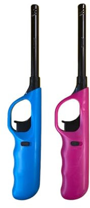 (Set 2 Pezzi) Accendigas Accendifuoco a Fiamma Ricaricabile Accendino familiare con Blocco di Sicurezza in Vari Colori (2 Pezzi Casuali tra i Seguenti Colori Fucsia - Verde - Giallo - Blu) H. 25 cm