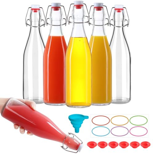 EkkoVla 6 Pack 500ml Swing Top Glass Bottles, 16 oz Flip Top Brewing Bottles with Airtight Rubber Seal Flip Caps for Kombucha, Beverages, Oil, Beer, Kefir, Vinegar, Wine