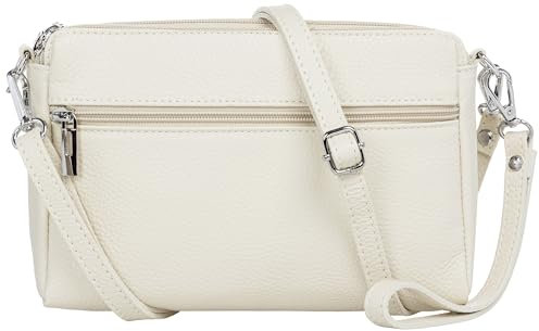 Caspar kleine Leder Umhängetasche Crossbody Bag elegante Damen Tasche mit 3 Fächern - CLASSIC LINE - Modell No.815 - Made in Italy, Farbe:beige