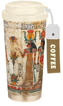 Ewusp Taza de café egipcia aislada de acero inoxidable de 500 ml, sin BPA, reutilizable, al vacío, doble pared