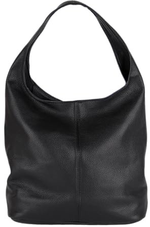 MIRROSI Beuteltasche Damen aus Echtleder – Made in Italy – Shopper & Tragetasche 33x32x16 cm – Handtasche mit viel Stauraum – Leder Schultertasche (Schwarz)