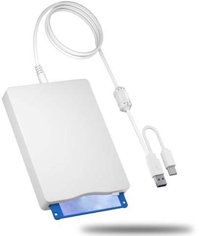 USB Floppy Drive, 3.5 External USB & Type-C Floppy Disc Reader, External Floppy Disk Drive Portable 1.44 MB Plug and Play FDD for PC Windows XP 7 8 10 11(White)