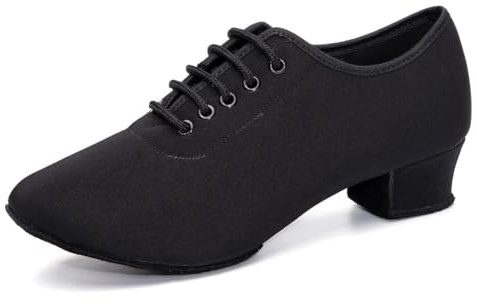 GYUBL Zapatos de baile latino con cordones para mujer, puntera cerrada, tacón bajo, estándar, salsa, tango, moderno, jazz, práctica, entrenamiento, entrenamiento, Suela de gamuza dividida negra de 3 5