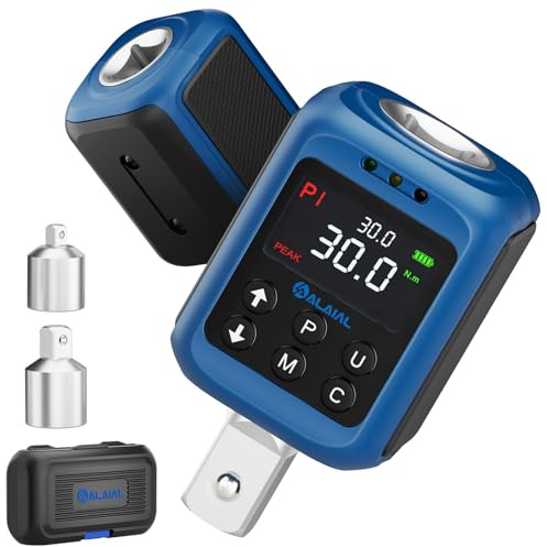 ALAIAL Adaptateur Dynamométrique Numérique 1/2'', 0.5-30Nm Clé Dynamométrique Numérique avec Précision ±2%, 1/4 3/8 Adaptateur, Stockage de Données, LED et Alerte Sonore pour Voiture, Moto, Vélo