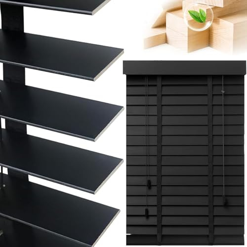 5cm Slats Wood Blinds for Indoor Windows: Wooden Blackout Blinds & Shades,Custom Size Privacy Horizontal Blinds for Home Bedroom Bathroom Living Room Windows