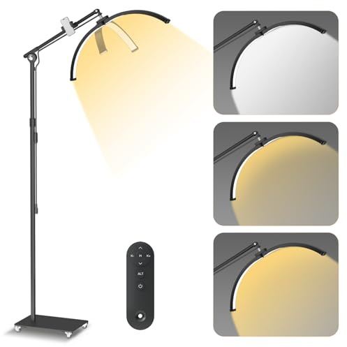 HomdMarket Lampe für Wimpernverlängerung, 58,6 cm, Halbmondlampe, LED, mit 4 Poleas, 3000 K-6000 K, Stehlampe für Tätowierer, Make-ups, Visagisten, Schönheitsstudios, Hautpflege