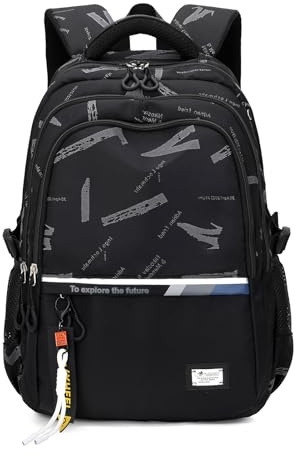 Amythe Schulrucksack Teenager Rucksack für Jungen, 15,6 Laptopfach Schwarz | 32 L Wasserdichter Casual-Daypack, Leichter Schulranzen mit Trolleygurten – Ideal für Schule, Reisen und Hochschulalltag