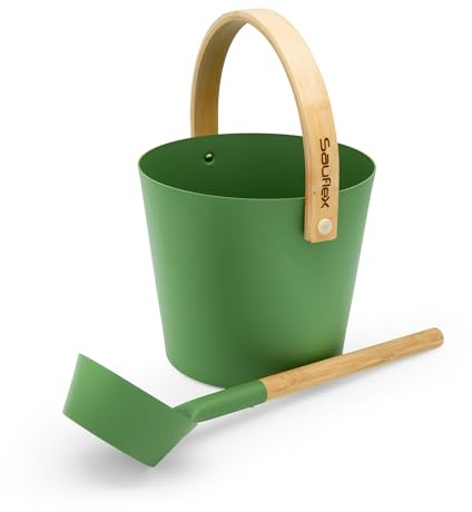 Sauflex Sauna Zubehör Set: 4L Aluminium Eimer und 42cm Kelle, Bambusgriffe (Waldgrün)