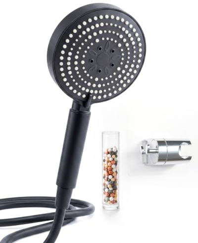 OFFO Duschkopf mit Schlauch 1,6m und Halterung, Handbrause mit Filter 6 Strahlarten, Duschkopf Groß 13cm mit Filtration in 20 Schichten, Duschschlauch mit Shower Head Kalkfilter, Graubraun-Grau