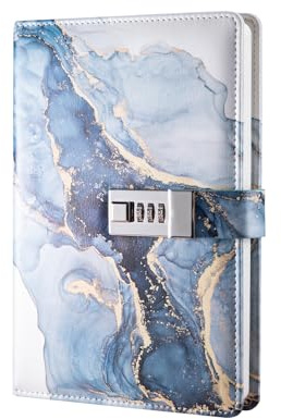 JurciCat Diario Con Lucchetto A5 Quaderno Minimalista ed Elegante Con Chiusura a Lucchetto Diario Viaggio in Pelle Diario da Schizzi Per Uomini Ragazze Ragazzi e Adolescenti (Blu Navy)