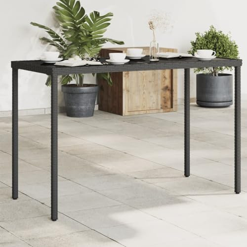 VIHHQGC Gartentisch mit Glasplatte Schwarz 115x54x74 cm Poly Rattan PE Outdoor Tisch für Terrasse Gartenmöbel
