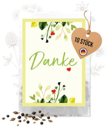 Danke Samentütchen 10er Set - Blumensamen Gastgeschenk mit Karte Danke - Samen Geschenk für Hochzeit, Geburtstag, Taufe oder Kunden - Logbuch-Verlag