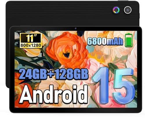 Whitedeer Android 15 Tablet 11 Zoll, 24GB RAM+128GB ROM (1TB erweiterbar), 6800mAh, HD IPS Display 1280×800, Octa-Core Prozessor, WiFi 6+BT5.4, Widevine L1, 5MP+8MP, Gesichtserkennung, Schwarz