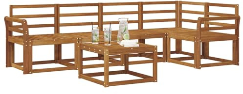 vidaXL Sofa Set 6 pcs Natur Massivholz Akazie, Cooles Garten-Sofa, modernes Outdoor-Eckmöbel, langlebige Terrassen-Sitzgelegenheit, gemütliches Lounge-Set für die Terrasse
