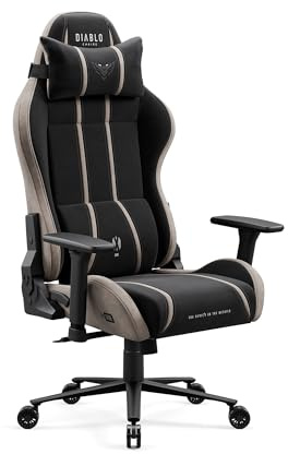 Diablo Ergonomischer Gaming Stuhl Stoff mit 3D Armlehnen und Lendenstütze | Gaming Chair mit Memory-Foam-Kopfkissen, Dual-Layer-Sitz, atmungsaktivem Stoff, 140° Rückenlehne und Easy-Clean-Bezug