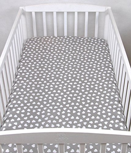 BABYLUX Kinder Baby SPANNBETTLAKEN Spannbetttuch Baumwolle 60x120 70x140 Sterne (60x120 cm, 95. Herzen Grau)