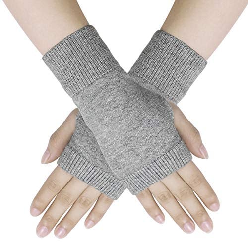 Dokpav Super Soft Angora Wool Thumb Hole Half Fingerless Warm Winter Gloves for Women Ladies Grey