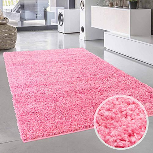 carpet city Shaggy Hochflor-Teppich Einfarbig, Uni Pink in rechteckig, rund, quadratisch für Wohn- und Schlafzimmer mit weichen Flor; Größe: 80x300 cm
