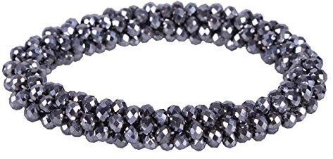 QHP Knotenband Haargummi Shine mit eckigen Perlen für schönen Glanz (Silber)