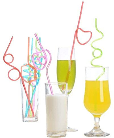 St@llion 5 Pieces Random Reusable PET Plastic Silly Straws Drinking Straws Curly Colourful Creative Multi-Shaped Novelty Party Favors Supplies for Party Bars Weddings Birthdays