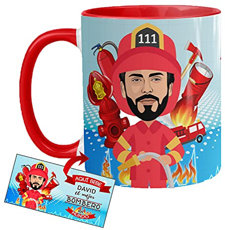 Kembilove Taza Personalizada Caricatura y Nombre – Taza de Café Aquí Bebe el Mejor Bombero del Mundo – Taza de Desayuno para la Oficina para Profesiones