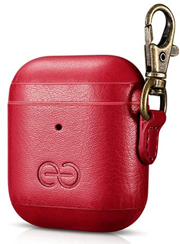 Dreem Om compatible con AirPods 1 & 2 Custodia in pelle vegana con clip - Compatibile con auricolari wireless Bluetooth Apple per iPhone - Rosso