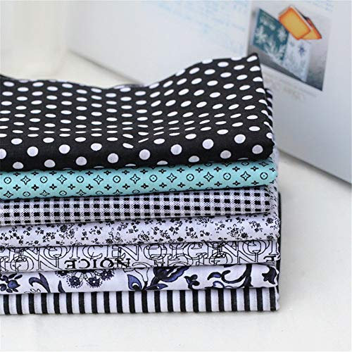 Martin Kench Baumwollstoff Meterware Stoffe zum Nähen Patchwork Stoffe Paket Stoffreste DIY 7 Stück Blumen Baumwolltuch (Schwarz und Weiß,50 * 50cm)