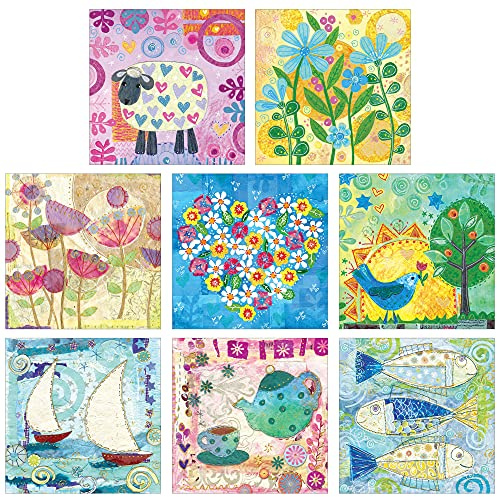 Notelets with envelopes - 8 inspirational cards, blank inside for your own message. Cards 11x11cm in size, by Just Cards Direct. (Sheep, Flowers, Heart, Teapot)