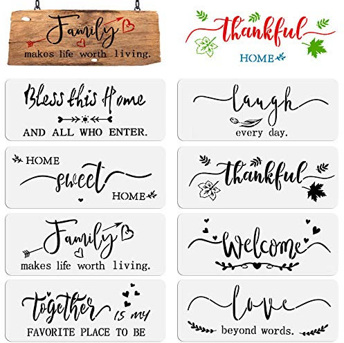 OOTSR 8 Stück Schablonen zum Malen auf Holz, DIY Schablonen Inspirierende Wort Schablonen für Malen, Kunststoff Schablonen Vorlagen für Scrapbooking, Holz Böden Kunst Dekorationen
