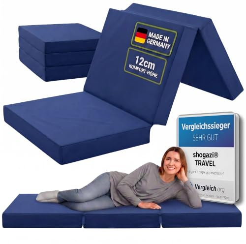 SHOGAZI Klappmatratze 100x190 x 12 cm, Gästematratze klappbar Made in Germany, Faltmatratze VERGLEICHSSIEGER, ultimativer Schlafkomfort, Orthopädischer Kaltschaum - Marine