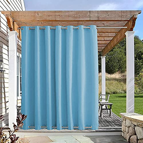 NYKJBD Outdoor Vorhang mit Ösen Oben und Unten, Wetterfest Blackout Outdoor Vorhänge für Terrasse Garten, Uvschutz Sonnenschutz Sichtschutz Gardine, 1 Stück,Blau-B210xH230cm