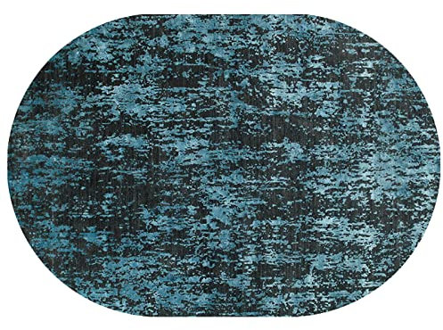 Rururug Teppich Oval 150 x 200 cm Kurzflor Waschbarer Vintage Bodenbelag fürs Wohnzimmer Zimmer deko Schlafzimmer Küche,Türkis abstrakte Dekoration,Oval 150 x 200 cm