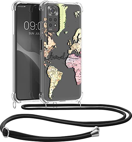kwmobile Coque Collier Compatible avec Xiaomi Redmi Note 11 / Note 11S Coque - Housse en Silicone avec Cordon de Collier - Noir-Multicolore-Transparent