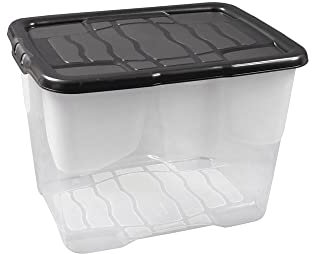 Cristalray 6 Stück - Strata Curve Aufbewahrungsbox mit schwarzem Deckel, 24 Liter, 40x30x28cm - transparent