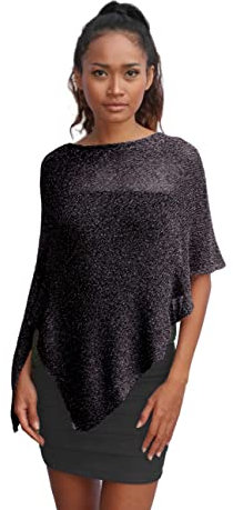 creazioni unique Poncho Coprispalle da Donna Elegante da Cerimonia o Sera - Poncho Donna in Rete di Viscosa Termica con Essenza di Fiore di Ciliegio (Nero Argento)