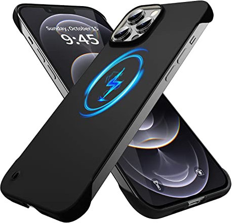 GRECAZO Magnetic Slim Case Fit for iPhone 12 Pro Max Phone Case 6.7(2020) Ultra-Thin Lightweight Durable Frameless Matte Hard MagSafe Cover Case with Pull Ring Shockproof Non Slip Rope-Black