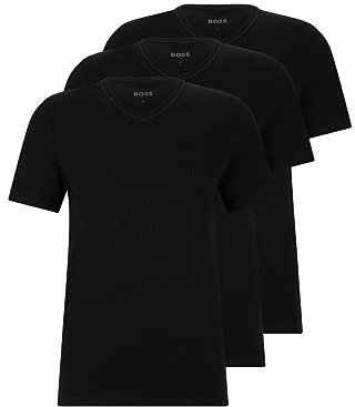 BOSS Men's 3-Pack V Neck Jersey T-Shirts Undershirt, Black Night, Large